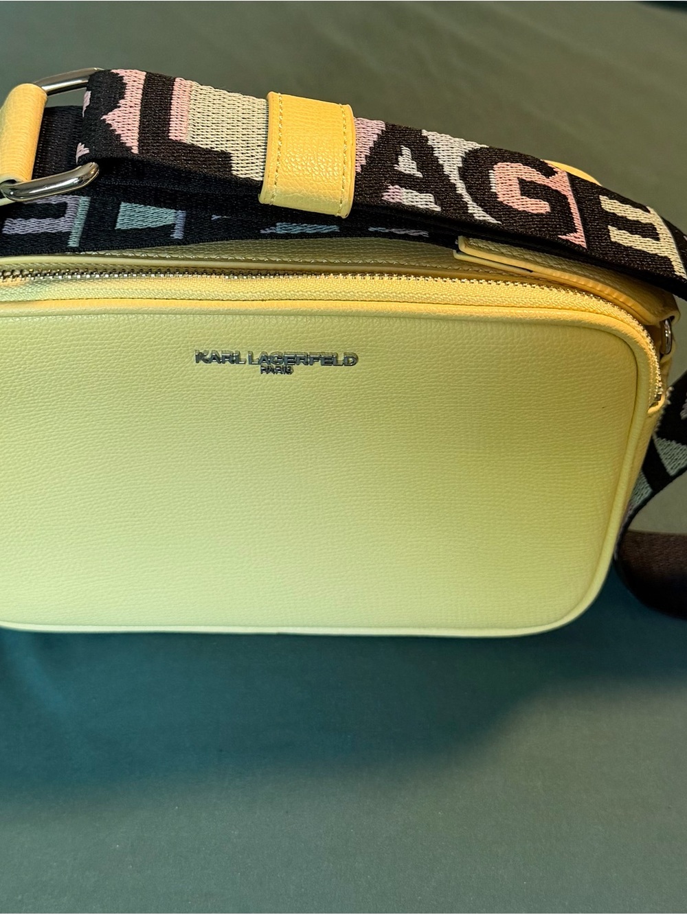 Karl Lagerfeld Yellow Leather purse Crossbody with multi-colored Logo Strap